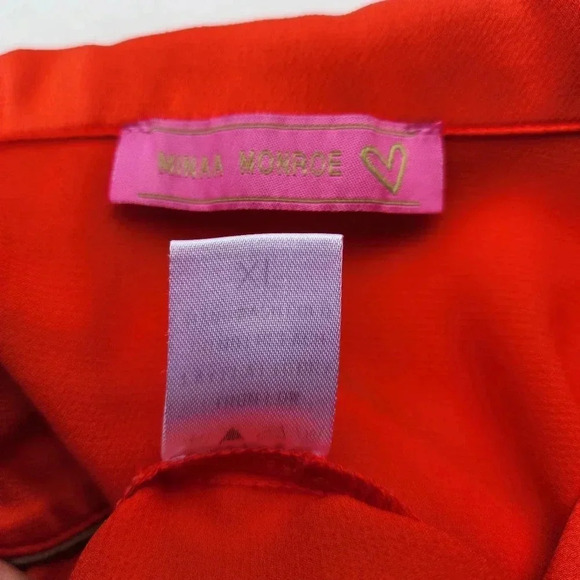 MINAA MONROE 2PC Orange Beige Button Shirt Pants Womens SET Lighweight XL - Picture 12 of 16